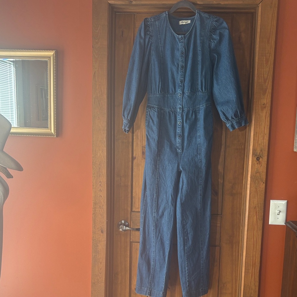 Madewell Indigo Button-Front Straight Leg Jumpsuit Size 4
